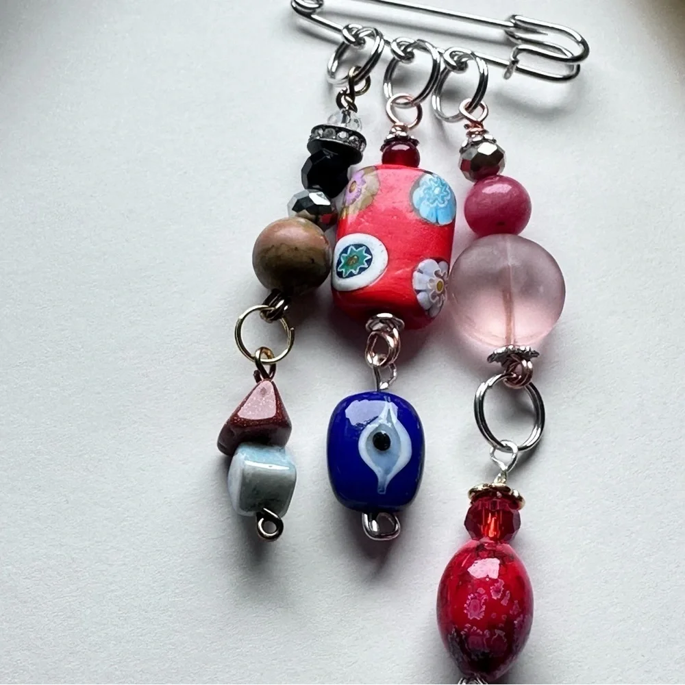 Artisan Glass Bead Brooch | Hand Crafted | Dangle Charm |  Pin Wire-Wrapped OOAK